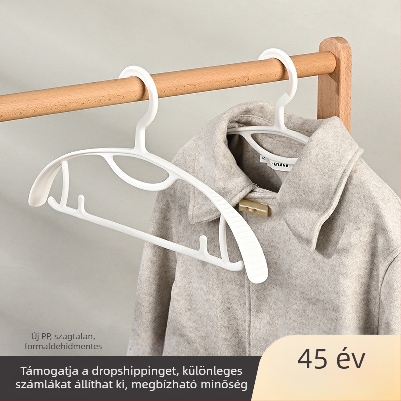 Sima, csúszásmentes, vastagított műanyag vállfa széles vállakkal, otthoni használatra, testreszabható
