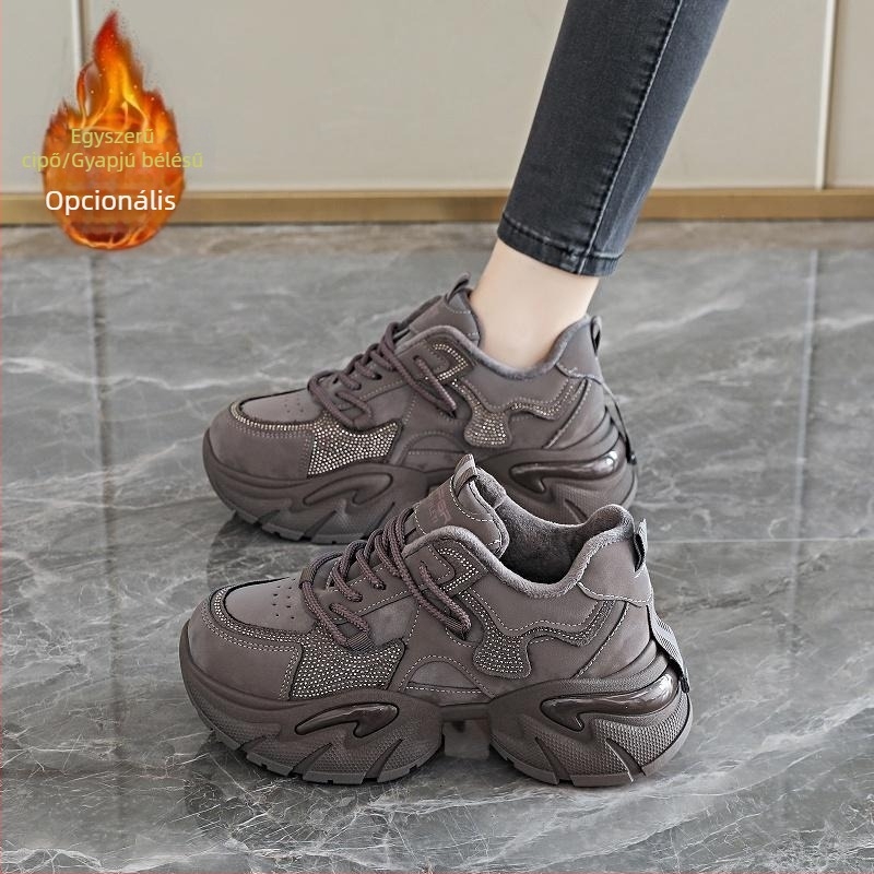 Női meleg pamut sportcipő fleeces béléssel, mindennapi viselet, dad shoes stílusban, őszi–téli szezonra