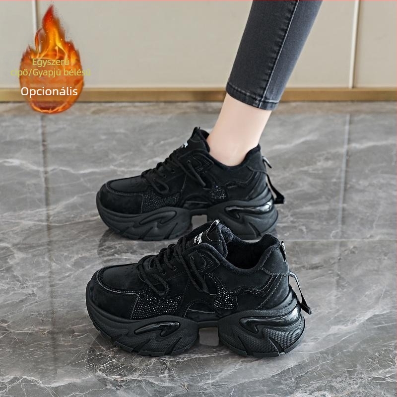 Női meleg pamut sportcipő fleeces béléssel, mindennapi viselet, dad shoes stílusban, őszi–téli szezonra