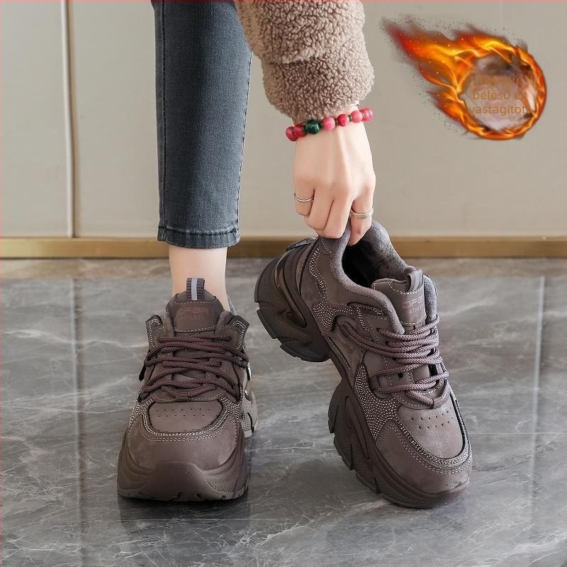Női meleg pamut sportcipő fleeces béléssel, mindennapi viselet, dad shoes stílusban, őszi–téli szezonra