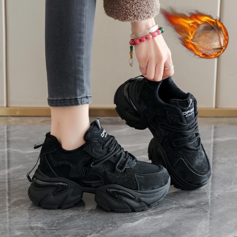 Női meleg pamut sportcipő fleeces béléssel, mindennapi viselet, dad shoes stílusban, őszi–téli szezonra