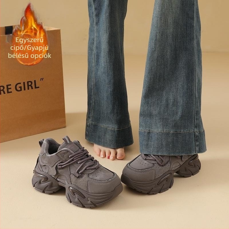 Női meleg pamut sportcipő fleeces béléssel, mindennapi viselet, dad shoes stílusban, őszi–téli szezonra