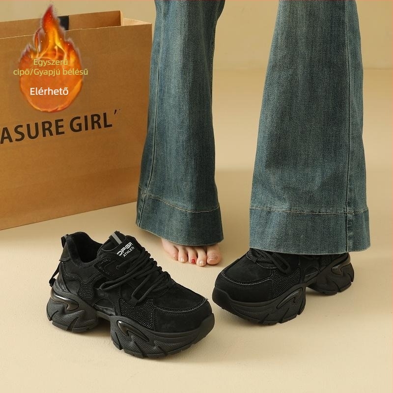 Női meleg pamut sportcipő fleeces béléssel, mindennapi viselet, dad shoes stílusban, őszi–téli szezonra