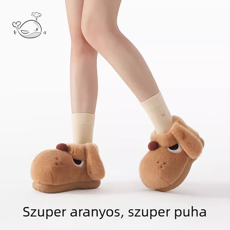 Chikoku női téli plüss pamut papucs, zárt sarokrész, vastag talp, meleg belső