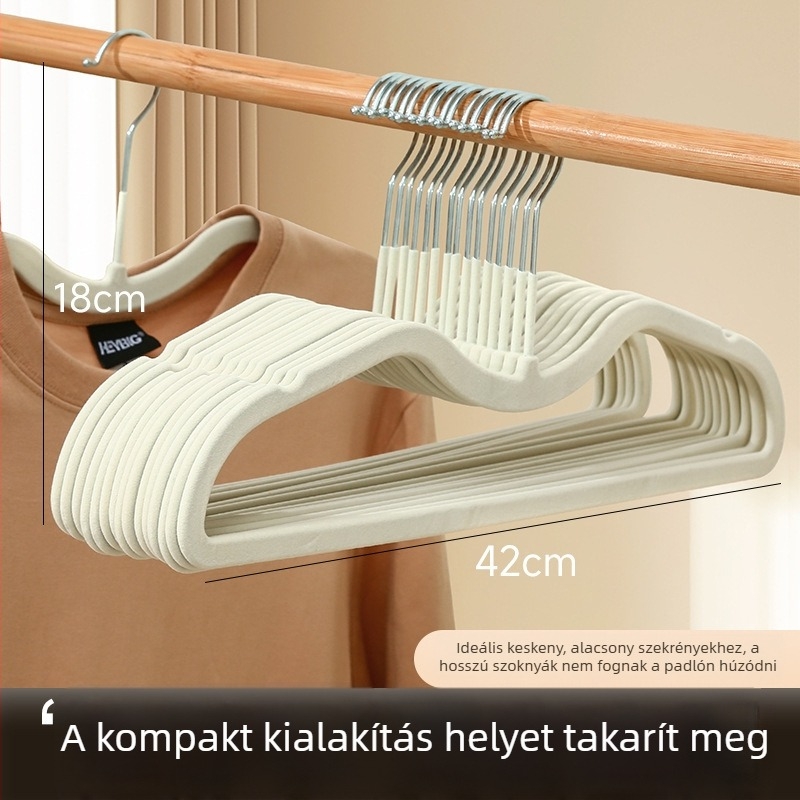 Otthoni használatra készült flockolt ruhafogas, nyom nélkül, csúszásmentes, gardróbhoz tervezett rövid nyakú