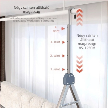 Rozsdamentes acél teleszkópos ruhaszárító állvány, állítható magasságú, dupla rúddal