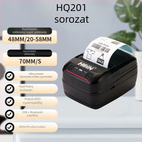 HQ300 Hordozható Bluetooth címkenyomtató mobiltelefonhoz, USB interfész, kompakt kialakítás