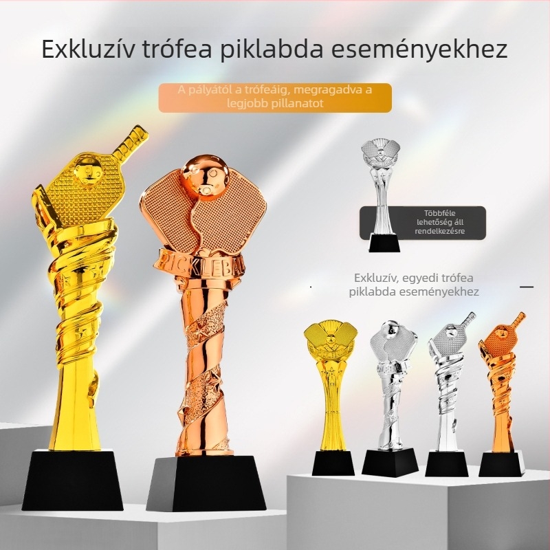 Műgyanta pickleball serleg – arany, ezüst és bronz, 280 mm, testreszabható logó