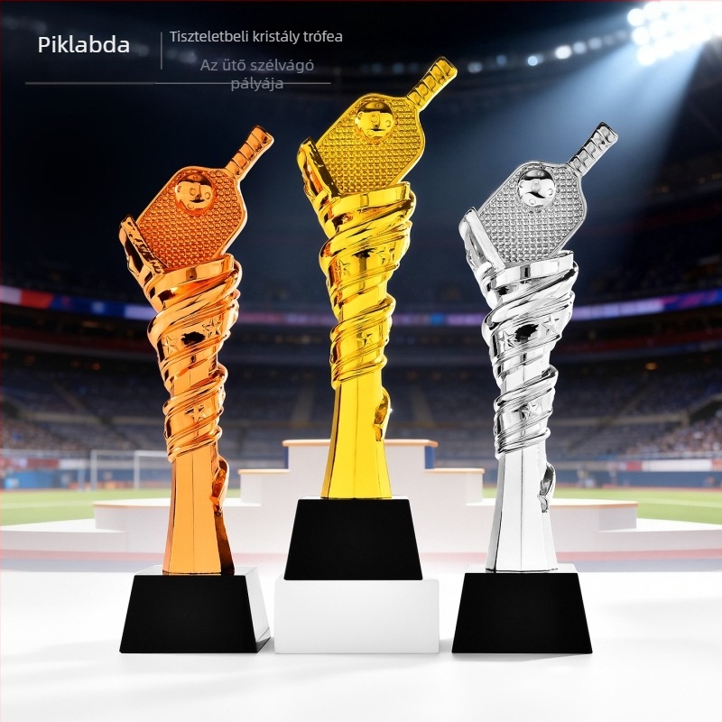 Műgyanta pickleball serleg – arany, ezüst és bronz, 280 mm, testreszabható logó