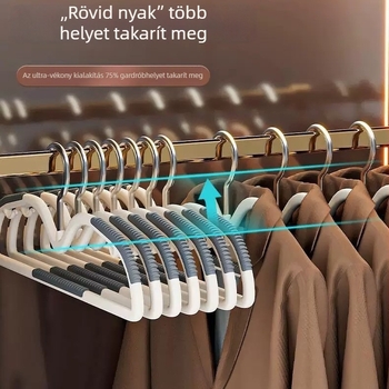 Átlátszó új anyagból készült vállfa, rövid nyakkal, csúszásmentes, vastított kivitel, szekrényhez, helytakarékos