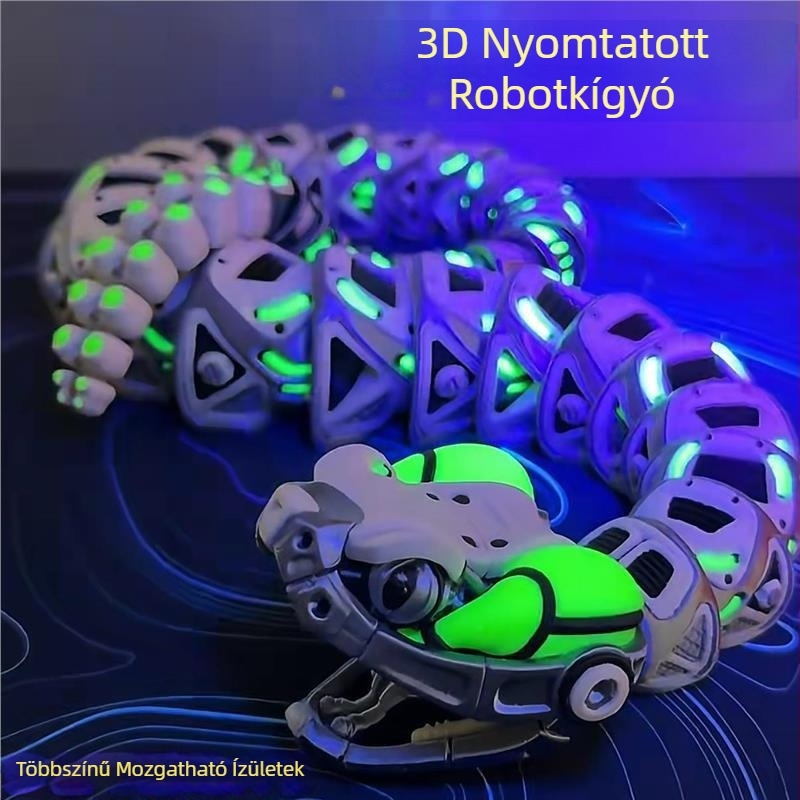 Többszínű 3D nyomtatott kígyó mozgatható ízületekkel — élethű állatmodell dekorációhoz gyerekeknek