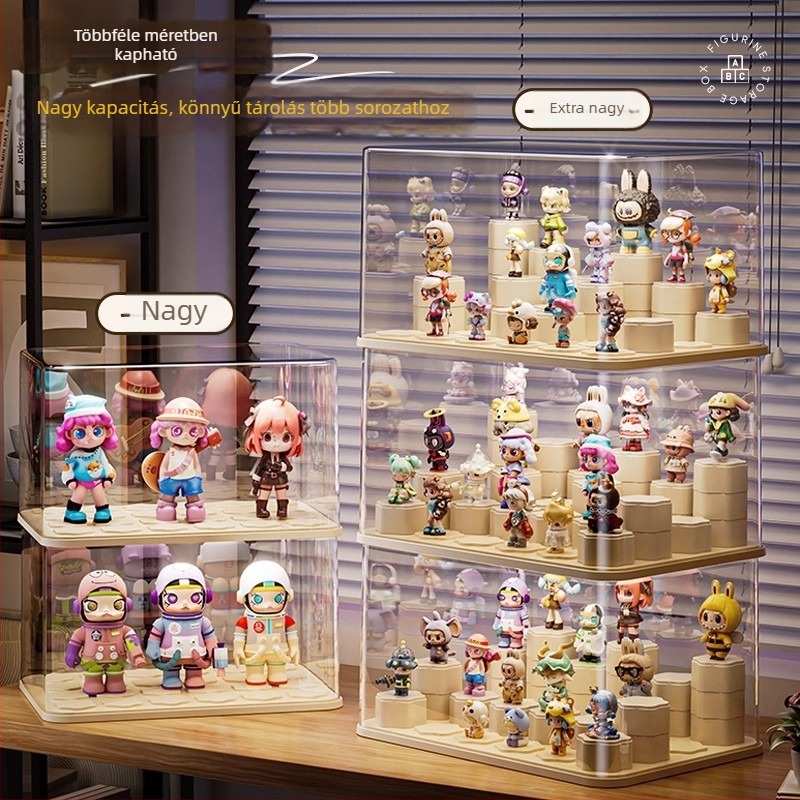 Akril figurák megjelenítő doboza blind-box figurákhoz fedéllel, porálló, átlátszó