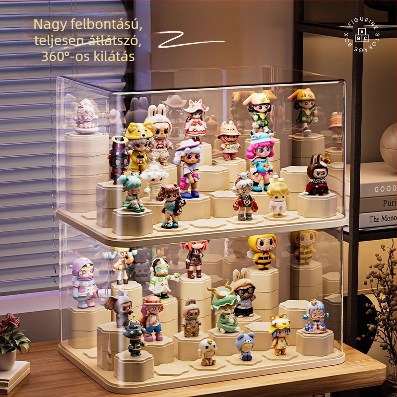 Akril figurák megjelenítő doboza blind-box figurákhoz fedéllel, porálló, átlátszó
