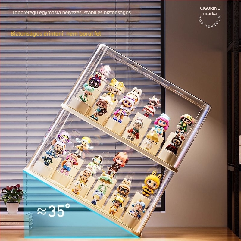 Akril figurák megjelenítő doboza blind-box figurákhoz fedéllel, porálló, átlátszó