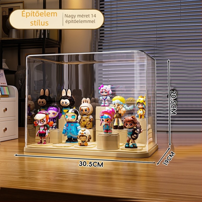 Akril figurák megjelenítő doboza blind-box figurákhoz fedéllel, porálló, átlátszó