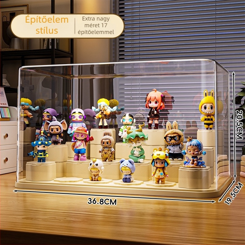 Akril figurák megjelenítő doboza blind-box figurákhoz fedéllel, porálló, átlátszó