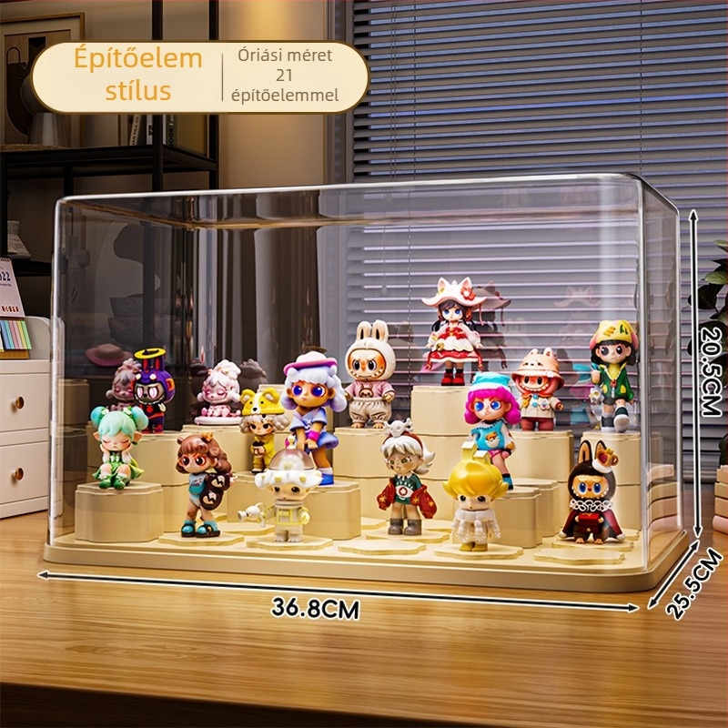 Akril figurák megjelenítő doboza blind-box figurákhoz fedéllel, porálló, átlátszó