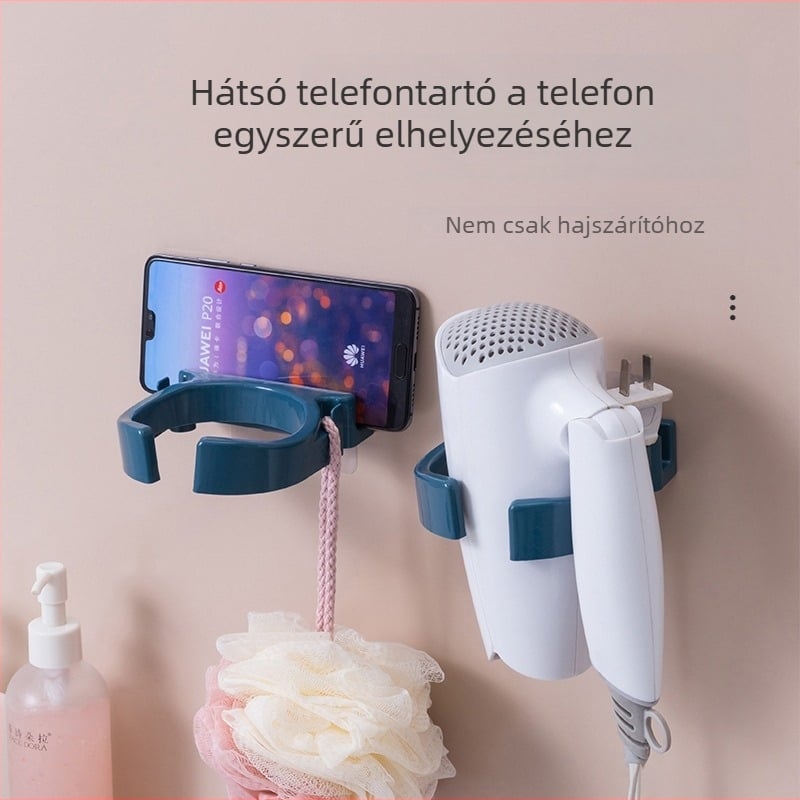 Fúrás nélküli hajszárító tartó, falra szerelhető, szívócsés fürdőszobai tároló
