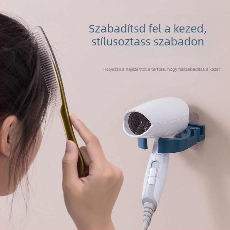 Fúrás nélküli hajszárító tartó, falra szerelhető, szívócsés fürdőszobai tároló
