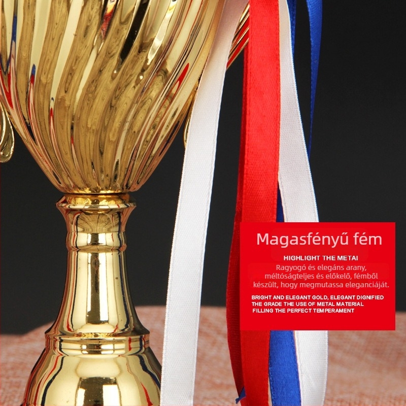 Testreszabható fém trófea iskolai sportnapra és óvodai dolgozói versenyre, logóval nyomtatott