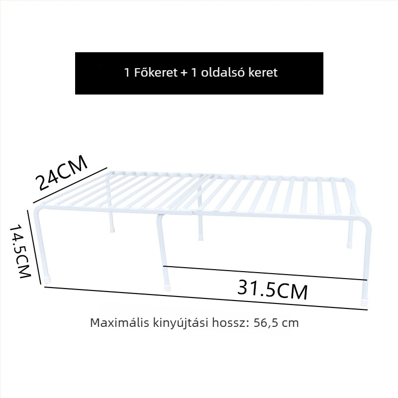 Teleszkópos konyhai tárolóállvány a pulton és a szekrényben – többszintű asztali tároló