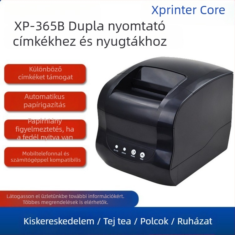 XP-365B termikus vonalkódnyomtató ruházati címkék és polcrímkék nyomtatásához Bluetooth-képes