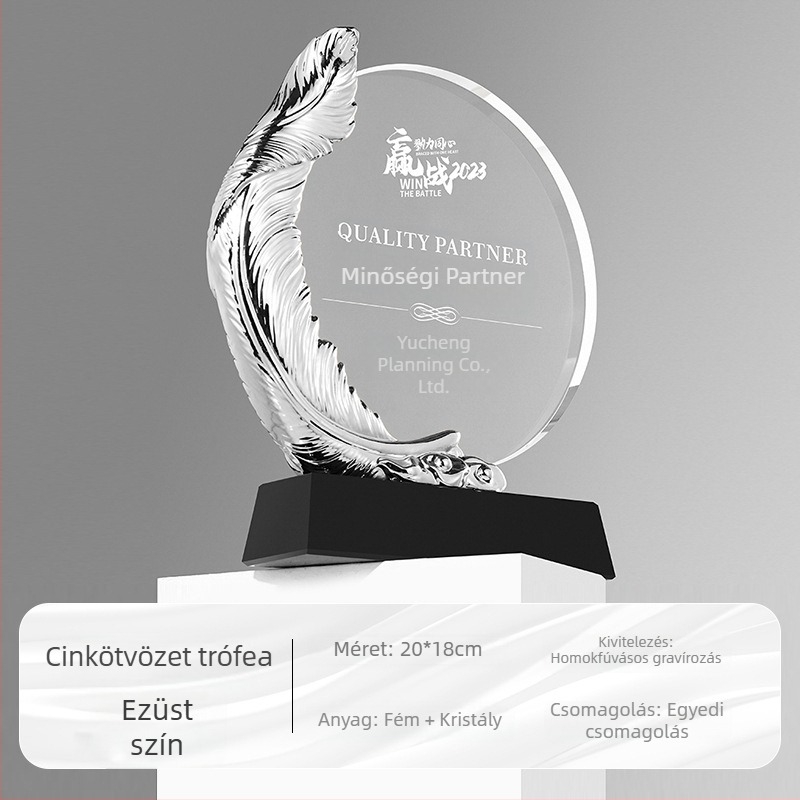 Kristálytrofej és érem, színes fém-gyanta felülettel, vállalati díj alkalmazottak versenyeihez, testreszabható