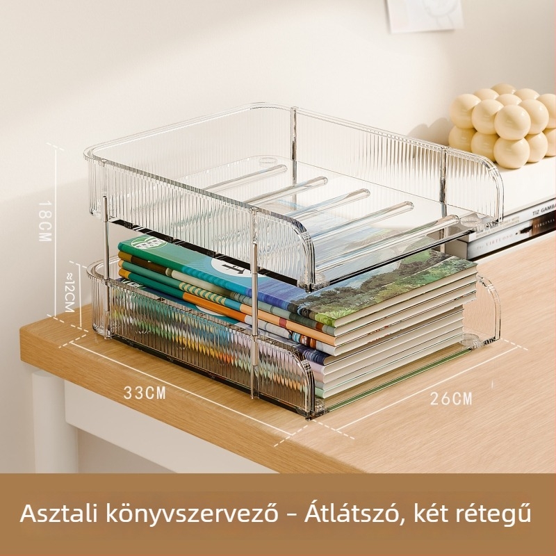 Átlátszó asztali tároló doboz dokumentumokhoz, több rétegű tároló állvány