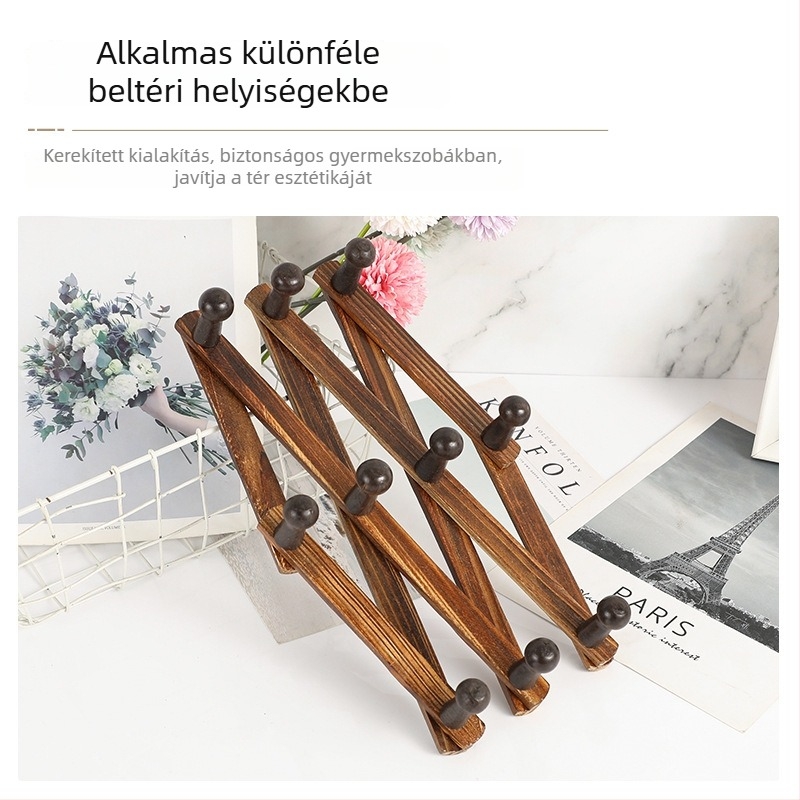 Teleszkópos összecsukható ruhaszárító állvány, falra szerelhető, karbonizált fenyőből