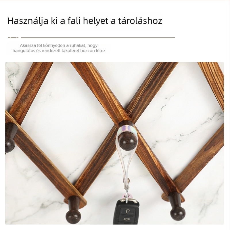 Teleszkópos összecsukható ruhaszárító állvány, falra szerelhető, karbonizált fenyőből