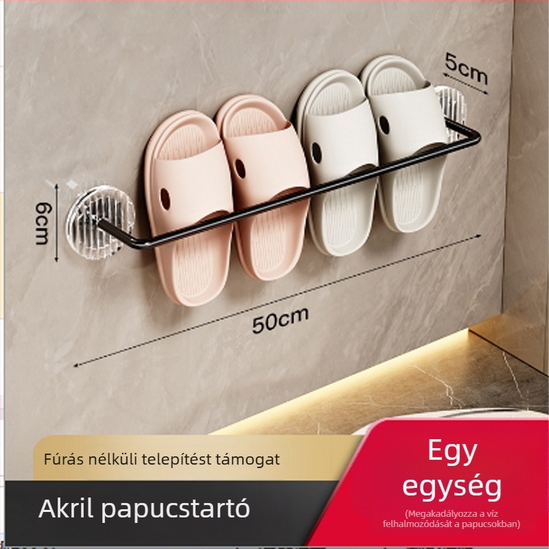 Akril falra szerelhető papucs tartó, fúrás nélküli telepítés – fürdőszobai tároló