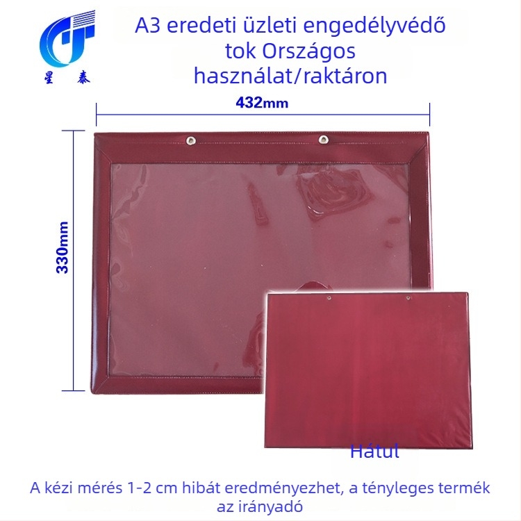 Bőr külső keret A3-as eredeti kereskedelmi engedélyhez, A4-es másolattal – három az egyben védőtok
