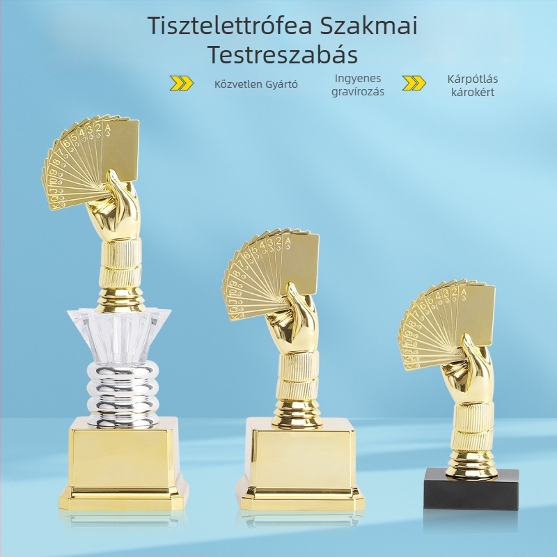 Személyre szabott műanyag póker trofea kártyajáték-turnékhoz és bűvész kártya előadásokhoz, kompakt gravírozott trófea