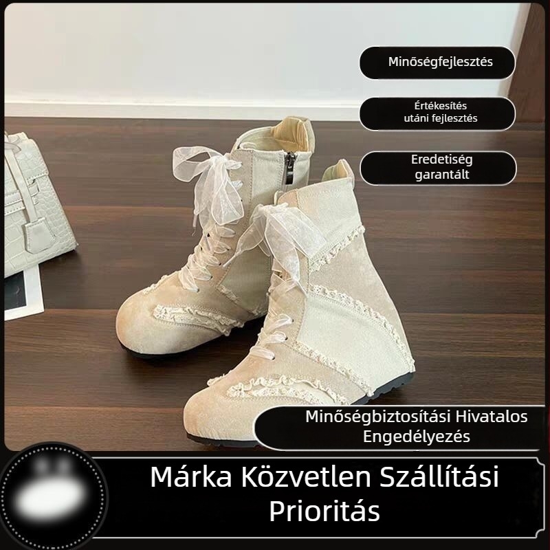 Női fehér platformos Martin csizmák rejtett magasságnöveléssel, magas szárú, fűzőkkel, prémium érzet