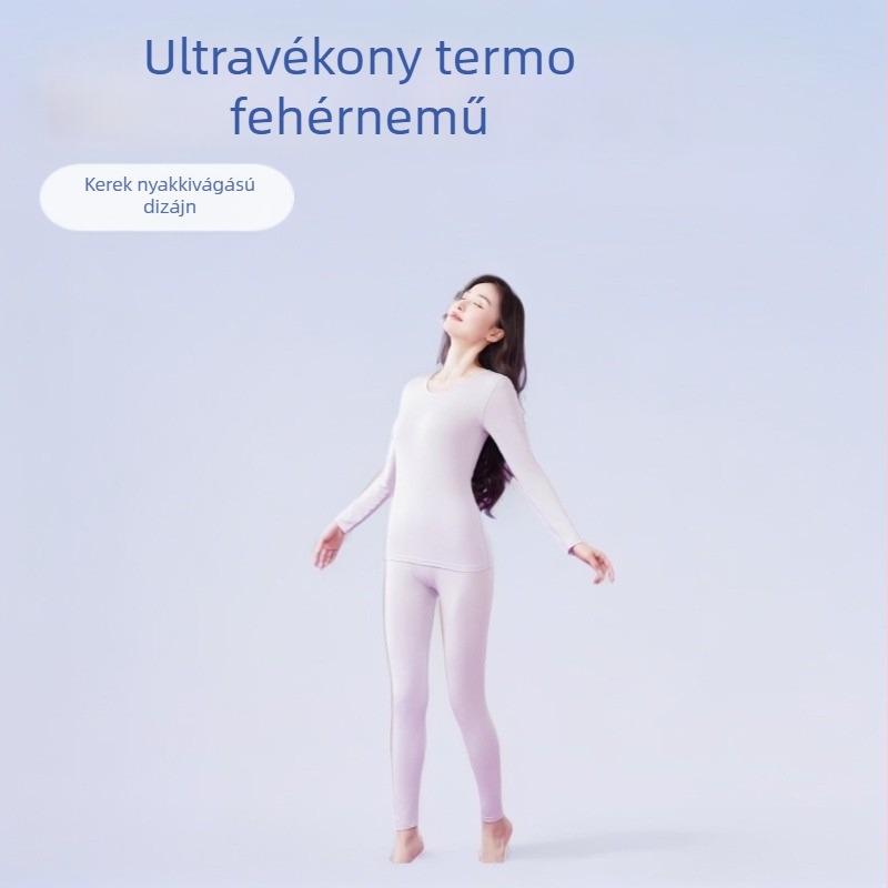Női bőrbarát termikus alsó-felső szett őszi-téli, ultra vékony, levendula színű, kerek nyakú, testhez álló felső és alsó