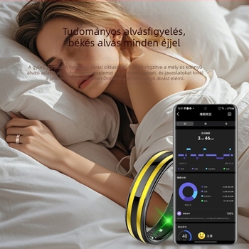 HR02 Okos gyűrű szívritmus-, vér oxigénszint és alvás monitorozással, videó megtekintés, Bluetooth.
