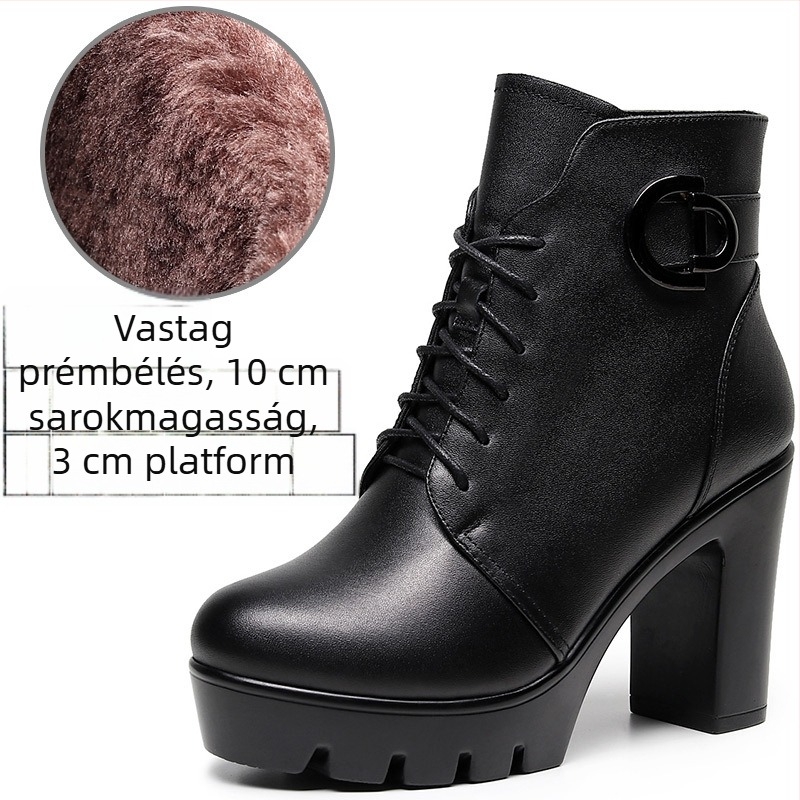 Kerek orrú Martin csizma 13 cm-es platformával, vastag sarkú, brit stílusú bokacsizma műszőrme béléssel, őszi-téli