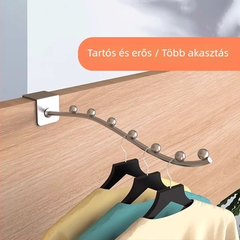 Rozsdamentes acélból készült hordozható ruhaszárító állvány egyetlen rúddal, ruhakapó az ágy mellett és ablakzáró kampók
