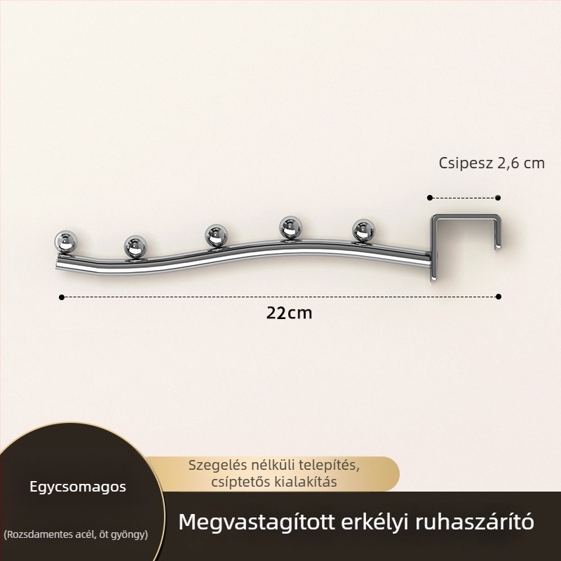 Rozsdamentes acélból készült hordozható ruhaszárító állvány egyetlen rúddal, ruhakapó az ágy mellett és ablakzáró kampók