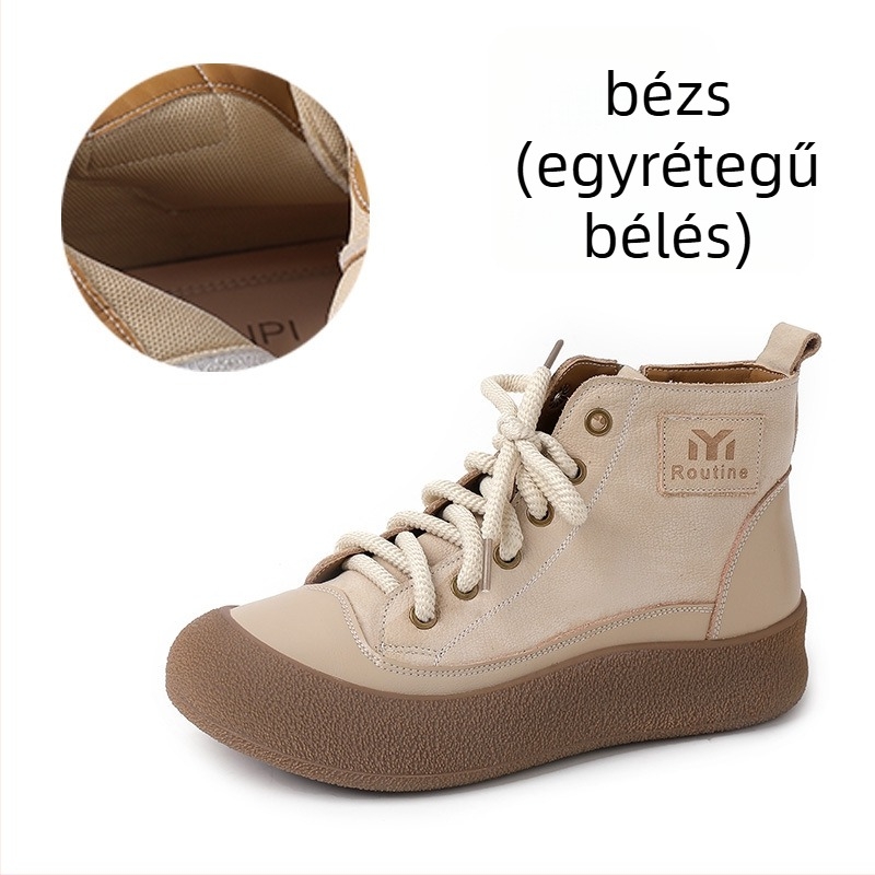 2025-ös őszi-téli női valódi bőrből készült Martin csizma fleece béléssel, vastag talppal, színblokkokkal, retro stílus, magas szárú