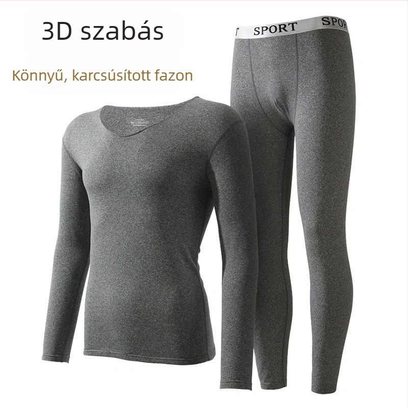 Férfi ultra vékony, varrat nélküli melegítőszett, V-nyakú, fleece-béléssel, milk silk anyaggal, ősz-télre