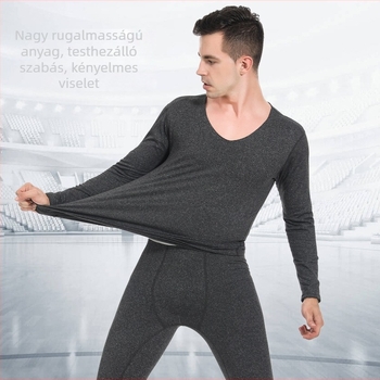 Férfi fleece-beleléssel készült termoszett, vékony kötött anyagból, karcsú szabású felső pulóver környakú és közepes derekú nadrág, meleg alapréteg