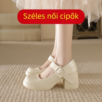 Női Mary Jane bőr cipő, 7 cm-es vastag sarok, négyszögletes orr, slip-on, kényelmes