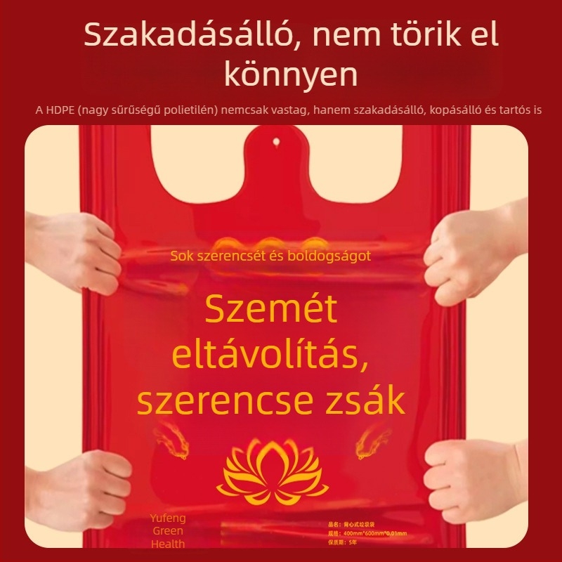 Vörös, vastag mellény-stílusú háztartási szemeteszsákok régi ruhák kidobásához