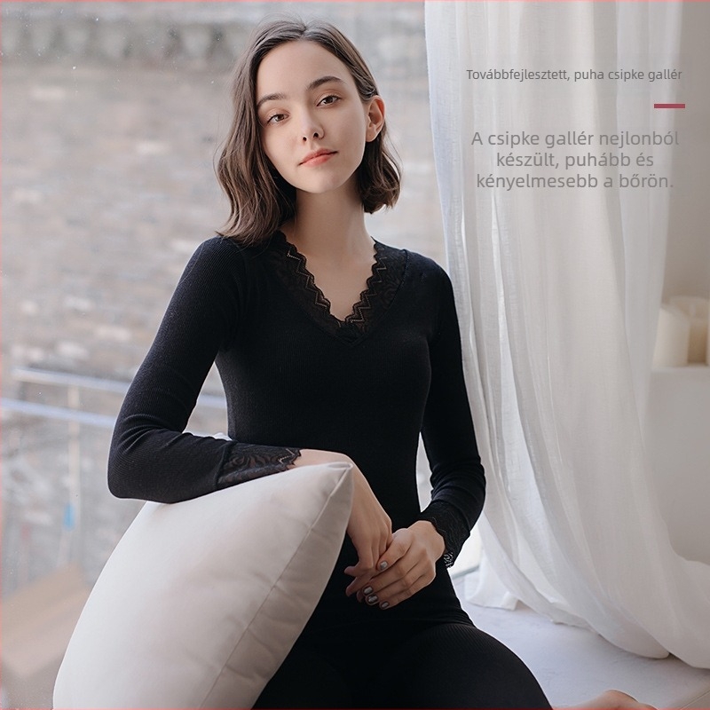 Női varrat nélküli melegítő készlet fleece béléssel, V-nyakú felső és cropped nadrág, őszi-téli, testformáló