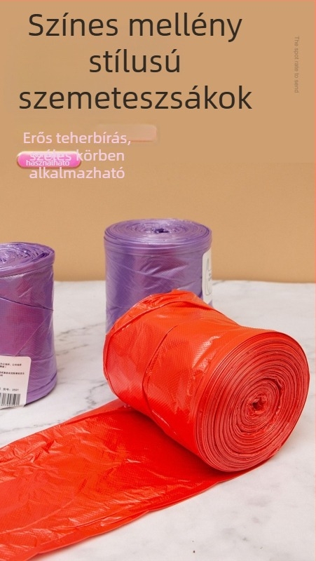 Extra vastag, színes mellény-stílusú szemeteszsák háztartási használatra, új anyagból, nagy méret, perforált műanyag zacskó