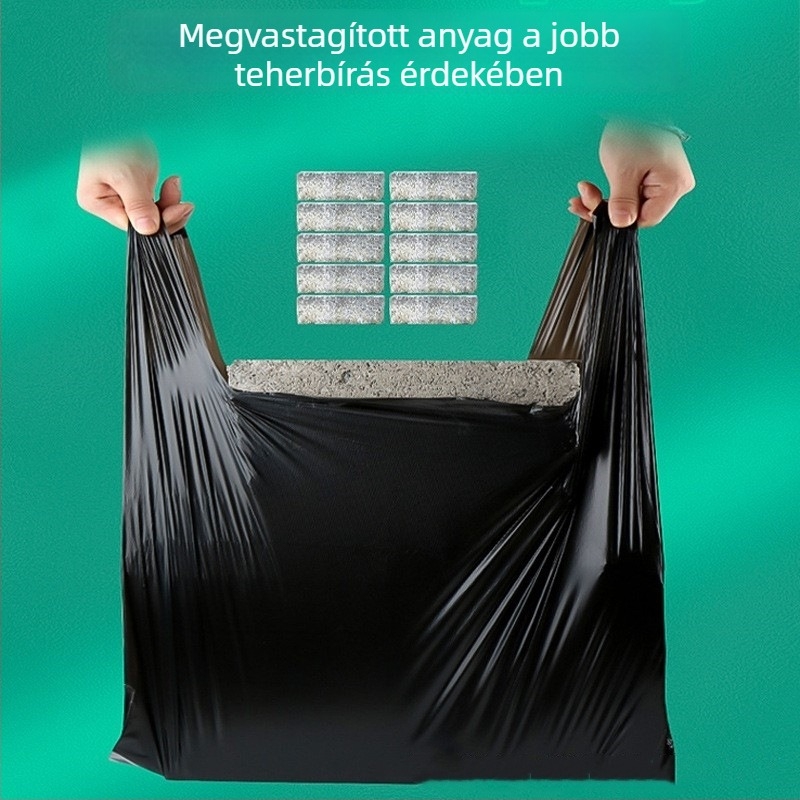 Fekete vastagított egyszer használatos szemeteszsákok mellény-stílusú fogantyúval, háztartási használatra, 100 darab