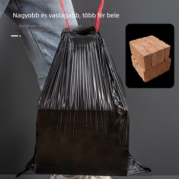 Családi szemeteszsák húzózsinórral, vastagított kivitel, kézben tartható, fekete, nagy méret, extra vastag, gazdaságos kiszerelés
