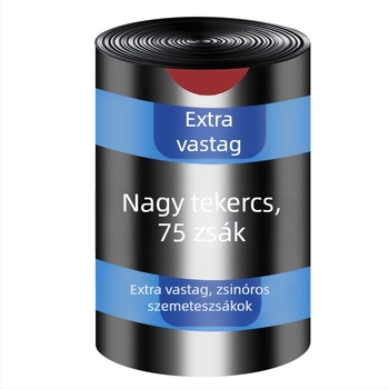 Családi szemeteszsák húzózsinórral, vastagított kivitel, kézben tartható, fekete, nagy méret, extra vastag, gazdaságos kiszerelés