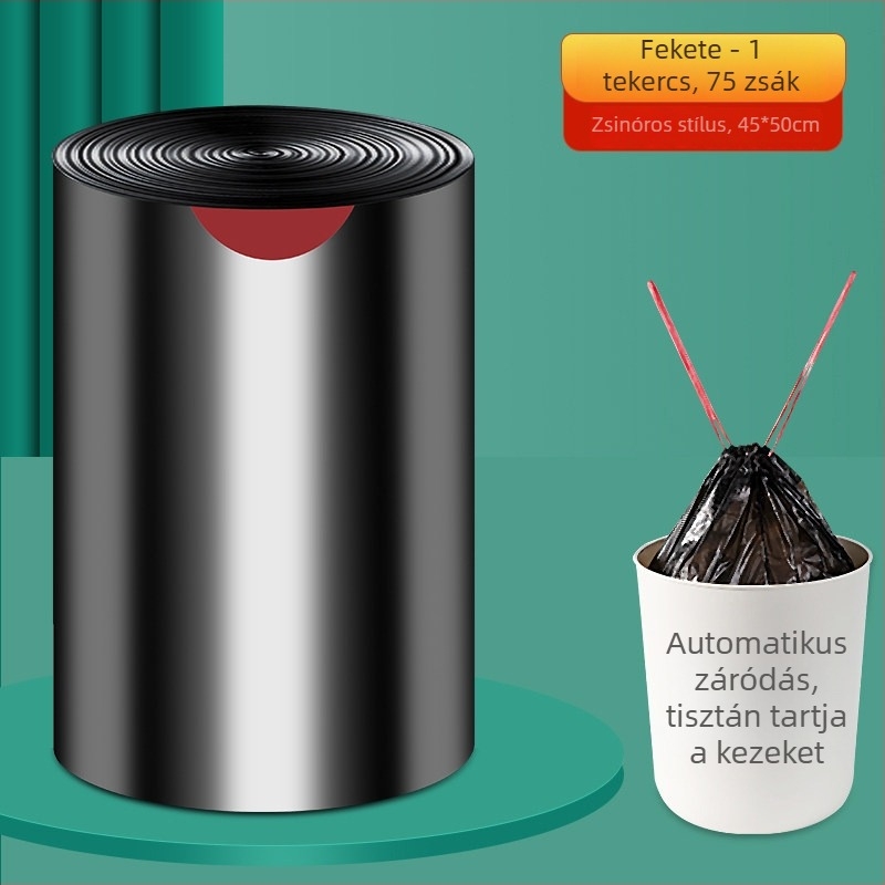 Családi szemeteszsák húzózsinórral, vastagított kivitel, kézben tartható, fekete, nagy méret, extra vastag, gazdaságos kiszerelés